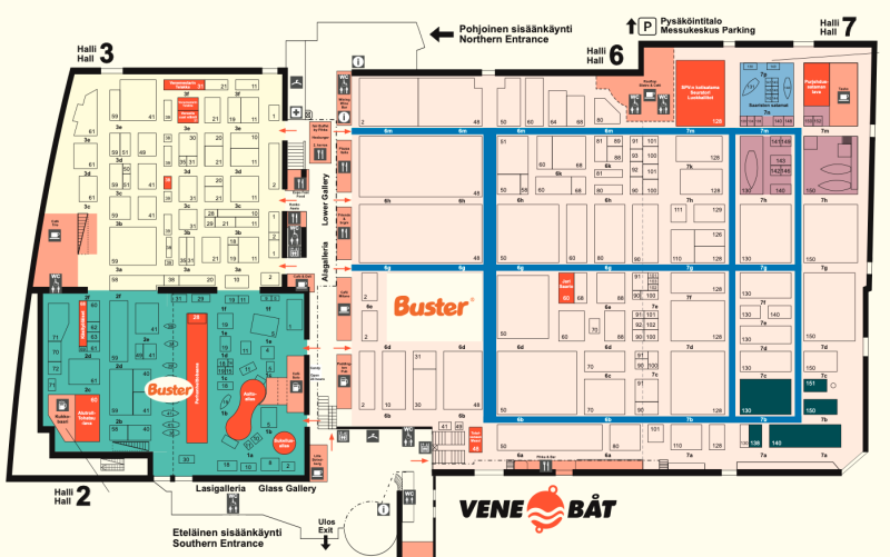 Helsingin venemessut 2025 aluekartta ja Buster-veneiden osasto